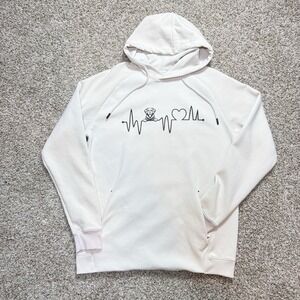 BCG Mens Large Dog Heartbeat Graphic Hoodie Beige Pullover Sweatshirt Pet Lover